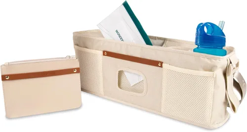 Organizador universal para cochecito WONDERFOLD con portavasos con aislamiento, cierre de gancho y bucle, asa de sujeción, 2 bolsillos de