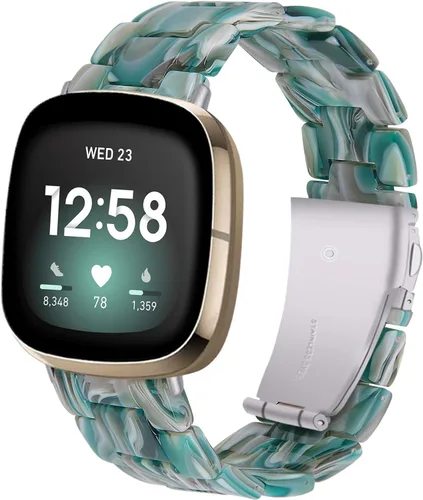 Vista 21 de Miimall Compatible con Fitbit Versa 3/Sense, bandas de resina para mujeres y hombres, correa de repuesto de acero inoxidable súper ligera