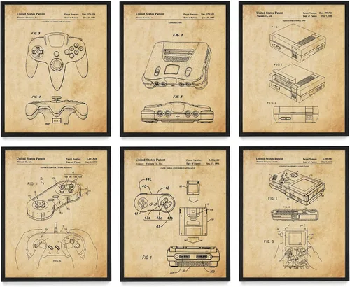 Póster de patente vintage de Nintendo, arte de pared de videojuegos, decoración del hogar, decoración del sótano de la habitación de los niños,