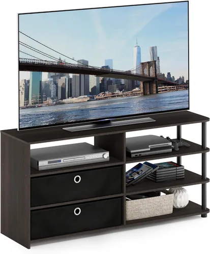 Vista 11 de Furinno Jaya - Soporte de diseño simple para TV de hasta 55 pulgadas con compartimentos, americano/cromado/negro