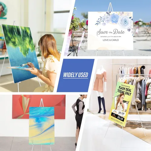 Vista 7 de SunyesYoon Soporte de caballete blanco para exhibición, trípode instantáneo de 63 pulgadas, caballete de piso portátil, póster de arte ajustable