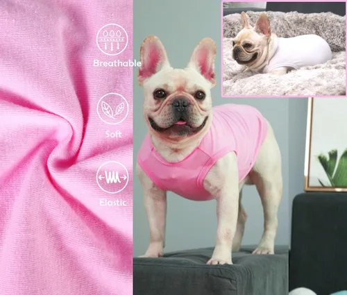 Vista 3 de Camisas Rosa Blancas para Perro, Camiseta de Algodón Suave en Blanco para Perro Chico y Perro Grande, Ropa Simple para Bulldog Grande, L Rosa Blanca