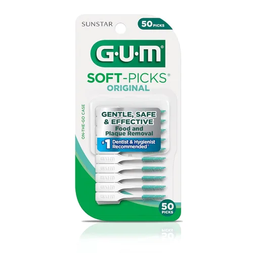 Vista 9 de GUM Soft-Picks Original, púas dentales para la limpieza de los dientes, cepillos interdentales desechables con práctico estuche de transporte, púas