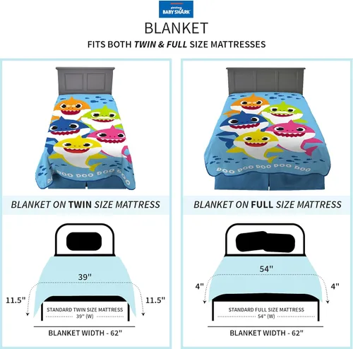 Vista 4 de Franco Ropa de cama para niños, manta de felpa súper suave, 62 x 90 pulgadas, Baby Shark