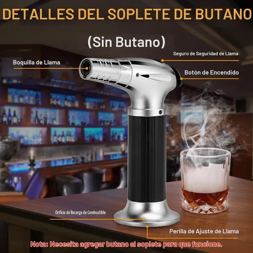 Vista 4 de Kit de ahumador de whisky con antorcha, chips de madera de 6 sabores, 2 vasos de whisky, 2 moldes de bolas de hielo, kit de ahumador de bebida