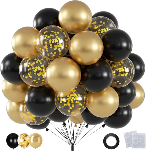 60 globos de confeti negro y dorado, globos metálicos de látex dorado y negro de 12 pulgadas para graduación 2026, aniversario, cumpleaños, Navidad,