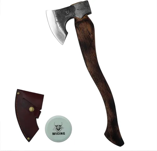 Vista 7 de Hacha de camping – Hacha de corte de 21 pulgadas para división de madera y leña, acero 1055 de alto carbono y mango de madera de haya, con funda