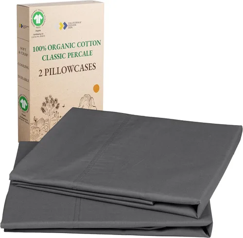 Vista 20 de California Design Den Juego de 2 fundas de almohada de 100 % algodón orgánico tamaño Queen/estándar, suaves y nítidas fundas de almohada de algodón