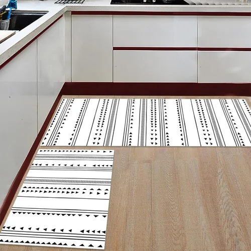 Vista 2 de 2 Pieces Kitchen Rugs and Mats Simple Geometric Boho Style Area Runner Rug Set Non Slip Floor Doormat Washable Carpet Standing Mat for Kitchen Sink