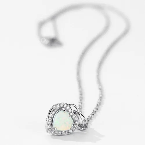 Vista 6 de Mints Juego de joyas de ópalo, collar con dije de corazón de plata de ley, aretes de tuerca con piedra natal de octubre para mujer, Ópalo sintético