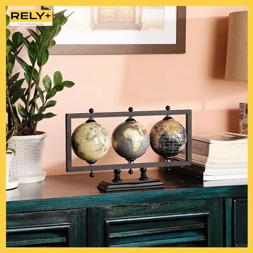 Vista 8 de Rely+ Juego de 3 globos terrestres de 4 pulgadas para escritorio, elegante decoración de oficina, soporte de metal resistente (no de plástico).