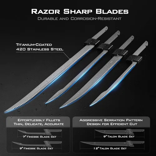 Vista 4 de Cuchillo de filete eléctrico KastKing Speed Demon Pro de iones de litio - Cuchillo de pesca recargable inalámbrico con 4 cuchillas, motor de alto