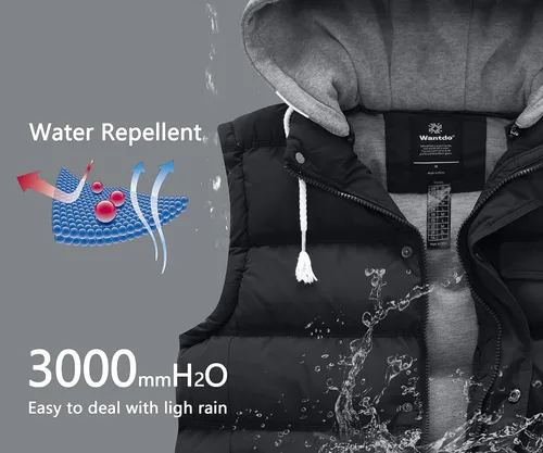 Vista 3 de Wantdo Chaleco de invierno grueso para hombre chaqueta acolchada resistente al agua chaleco grueso con capucha extraíble