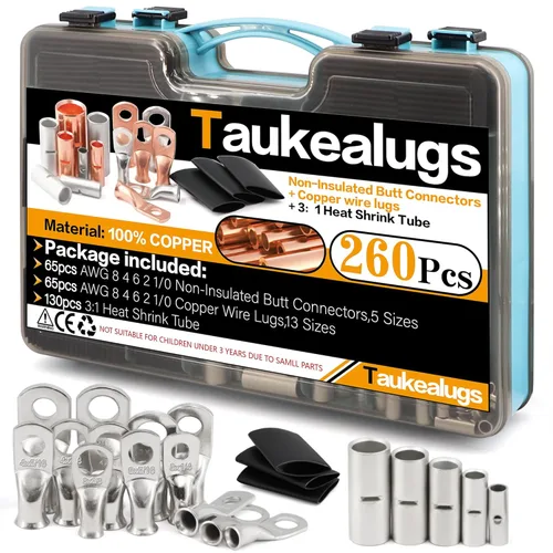 Vista 10 de 48 terminales de cable de batería, terminales de alambre de cobre, calibre 1/0, 2/0, 4/0, 5/16, 3/8, conectores de terminales de anillo de crimpado