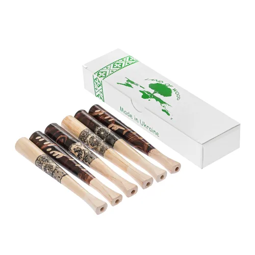 Vista 4 de Juego de 6 soportes de cigarrillos regulares de madera hechos a mano (con patrón corto)