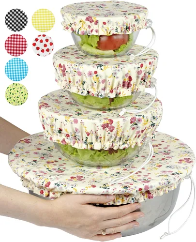 Vista 27 de Fundas grandes de tela de algodón reutilizables hechas a mano para tazones – Dos capas de tela (solo juego extra grande de 3, aguacate)