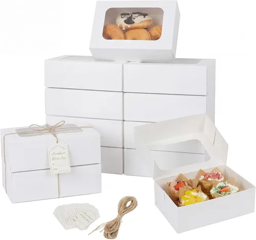 Vista 8 de YEKTFS 24 piezas de cajas para galletas con ventana para regalos de papel, cajas de regalo marrón para panadería de 9 x 6.3 x 3 pulgadas, fácil