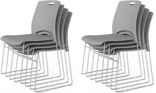Vista 25 de VINGLI Juego de 4 sillas apilables de oficina con base de trineo de metal, asiento ergonómico de plástico, sillas apilables para sala de espera