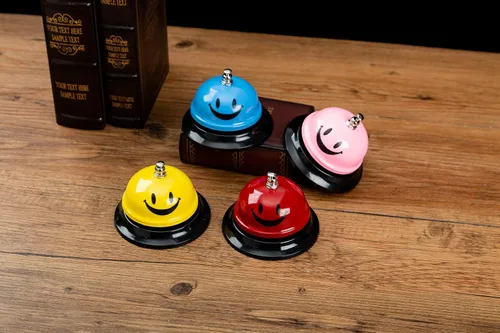 Vista 5 de Campana de llamada, 3.35 pulgadas de diámetro, campana de metal, cara sonriente rosa, campana de servicio de campana de escritorio para hoteles