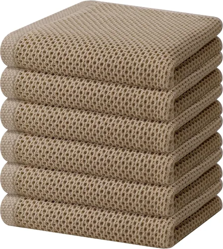 Vista 290 de Homaxy Paños de cocina de 100% algodón con tejido de gofre, ultra suaves, absorbentes, de secado rápido, 12 x 12 pulgadas, paquete de 6, amarillo