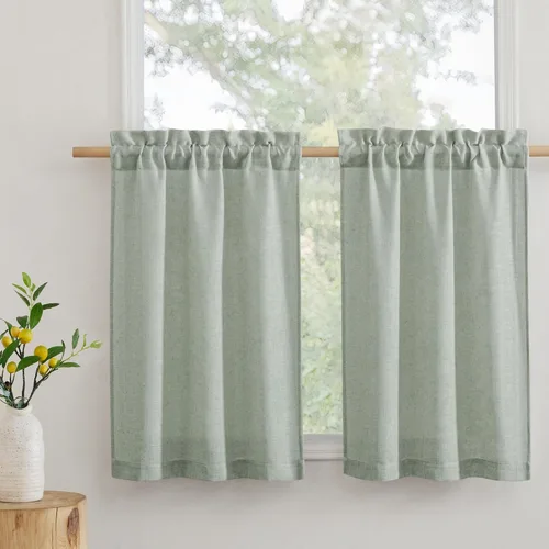 Vista 77 de RYB HOME Cortinas Cortas de Lino con Cenefas Swag - Niveles Semitransparentes para la Parte Superior de Ventanas, Decoración del Hogar con Filtrado