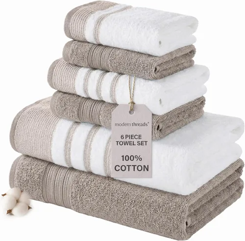 Vista 9 de Modern Threads Juego de toallas de 6 piezas, 100% algodón, de secado rápido, ultra absorbentes, incluye 2 toallas de baño, 2 manos y 2 paños Salvia