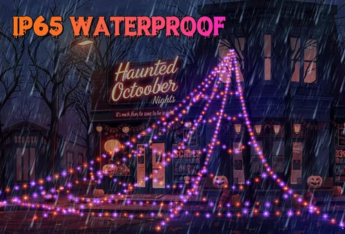 Vista 5 de Luces LED de telaraña para decoraciones de Halloween al aire libre, 616 LED, 8 modos de iluminación, red gigante iluminada de 16.4 pies