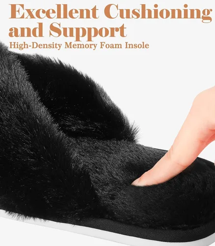 Vista 5 de Ankis - Pantuflas negras, grises y blancas para mujer, mullidas, afelpadas y cómodas con banda cruzada, espuma viscoelástica y punta abierta