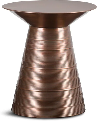 SIMPLIHOME Sheridan - Mesa auxiliar redonda de metal sólido de 18 pulgadas de ancho x 20 pulgadas de alto en cobre envejecido, mesa decorativa