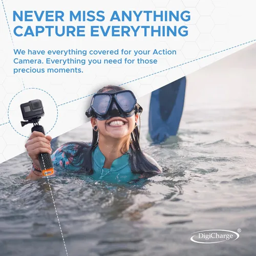 Vista 6 de Digicharge Soporte de agarre con mango flotante – Impermeable GoPro y flotador de cámara de acción con correa de mano, almacenamiento interno