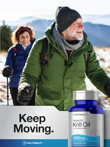 Vista 7 de Horbäach Aceite de krill antártico de 2000 mg 60 cápsulas de cápsulas blandas Suplemento Omega-3, EPA, DHA con astaxantina Sin OMG, sin