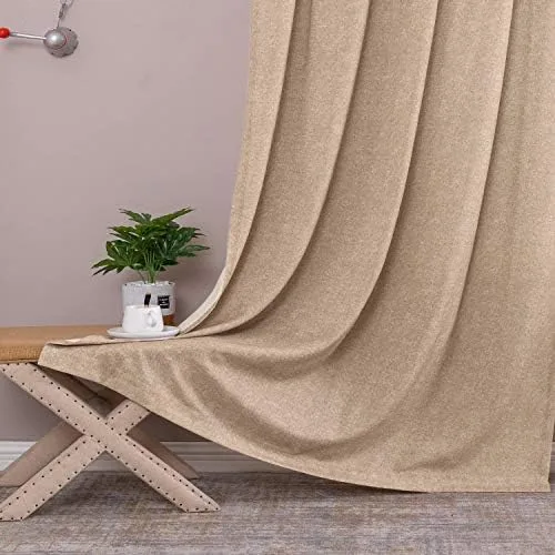 Vista 4 de JINCHAN cortinas de mezcla de lino para sala de estar, con bolsillo para cortinero y trabillas traseras, paneles para dormitorio y puerta de patio