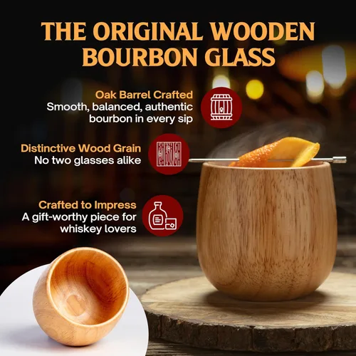 Vista 2 de Oaksip El Vaso Original de Madera para Beber Bourbon Regalos de Bourbon para Hombres Vaso Old Fashioned de Madera Grandes Regalos de Whisky