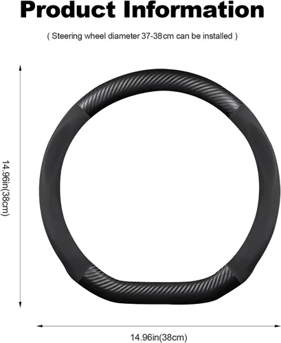 Vista 7 de Ergocar Funda para volante de cuero PU de microfibra y fibra de carbono en forma de D, protector antideslizante para volante de automóvil Negro