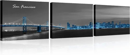 Vista 33 de 3 paneles de Atlanta Skyline vista de la ciudad en blanco y negro, imágenes panorámicas de edificio de ciudad, decoración de pared para sala