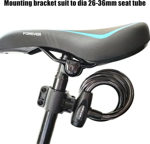 Vista 2 de Candado de bicicleta, cerraduras de bicicleta resistentes antirrobo, cable de bloqueo de bicicleta con soporte de montaje y 2 llaves, cerraduras