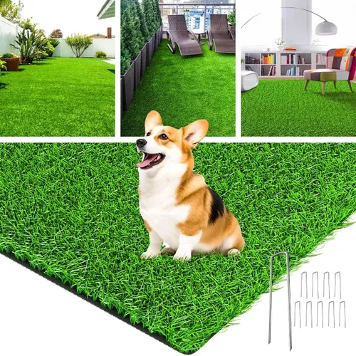 LOOBANI Alfombra de Césped Artificial Realista para Interiores y Exteriores, Alfombra de Césped para Perros con Orificios de Drenaje y Césped