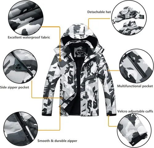Vista 6 de Chaqueta de esquí impermeable con capucha para hombre, abrigo cálido de nieve para el invierno