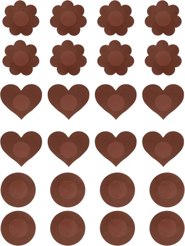 Vista 2 de SATINIOR Cubiertas para pezones desechables con adhesivo redondo de pétalos de corazón (v) (marrón, 30), mediano, Marrón