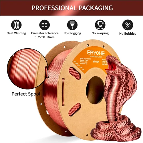 Vista 151 de ERYONE Filamento de ácido poliláctico (PLA) de seda para impresora 3D, de 1.75 mm +/- 0.03 mm, carrete de 1 kg (2.2 libras), verde esmeralda seda