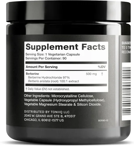 Vista 9 de Toniiq Ultra Alta Potencia Berberina HCl de Los Himalayas - Extracto Concentrado 100:1 - Berberina HCl 97% Probada en Laboratorio - 90 Cápsulas