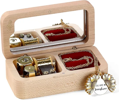 Vista 13 de SOFTALK Joyero de madera vintage para anillos musicales, regalos para propuestas, compromiso, boda, Navidad, cumpleaños, día de San Valentín