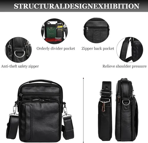 Vista 4 de Leather Small Messenger for Men - Women Shoulder Chest Travel Bag - Crossbody Bag