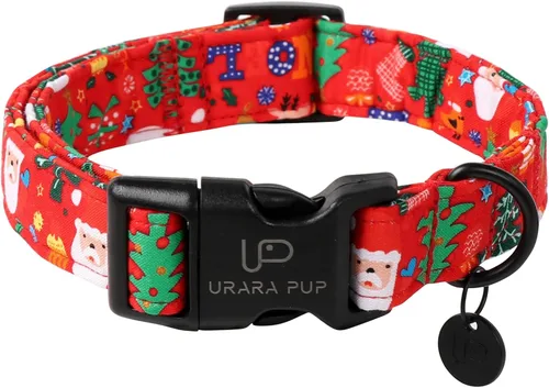 Vista 26 de Collar de Navidad para perro, collar de algodón para cachorros, hembras, perros o gatos, cómodo collar para perro con hebilla de metal duradera