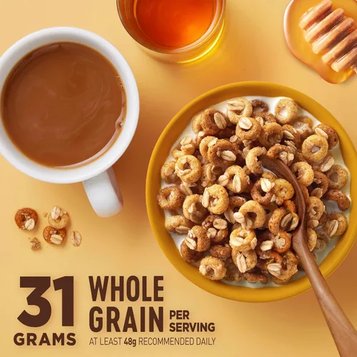 Vista 6 de Cheerios Oat Crunch Oats 'N Honey Cereal para desayuno, hecho con grano entero, tamaño grande, 18.2 onzas