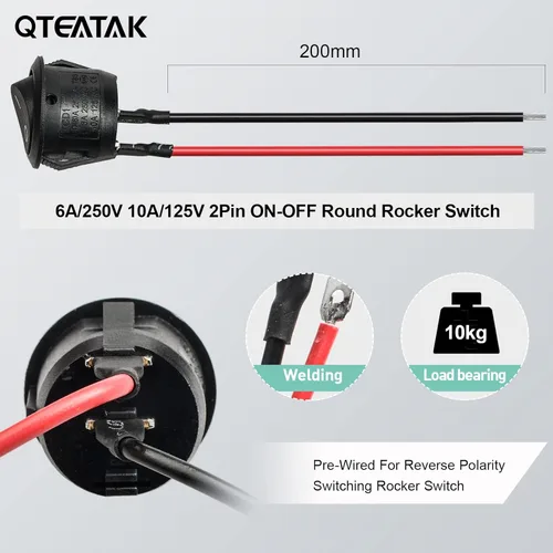 Vista 4 de QTEATAK KCD1 On/Off Pre-Wired 2-Pin 2-Position Snap 10A/125V, 6A/250V Round Boat Rocker Switch-5Pack