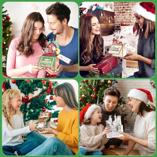 Vista 6 de Giiffu Paquete de 4 tarjetas de Navidad 3D desplegables – Tarjetas de felicitación navideñas hechas a mano con sobres y tarjetas de notas, bonitas