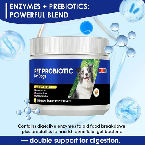 Vista 4 de Probióticos para perros con enzimas digestivas y prebióticos - Alivio de la diarrea, apoyo a la salud intestinal, función inmune y antipicazón
