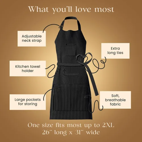 Vista 6 de Waterproof Apron for Adults – Adjustable Fit with Deep Pockets, Stylish Cooking & Baking Apron for Women & Men