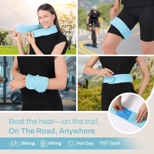 Vista 4 de Toalla refrescante con insertos de paquete de hielo de gel suave Incluye 2 paquetes de hielo en gel reutilizables - Envase de compresión multiusos